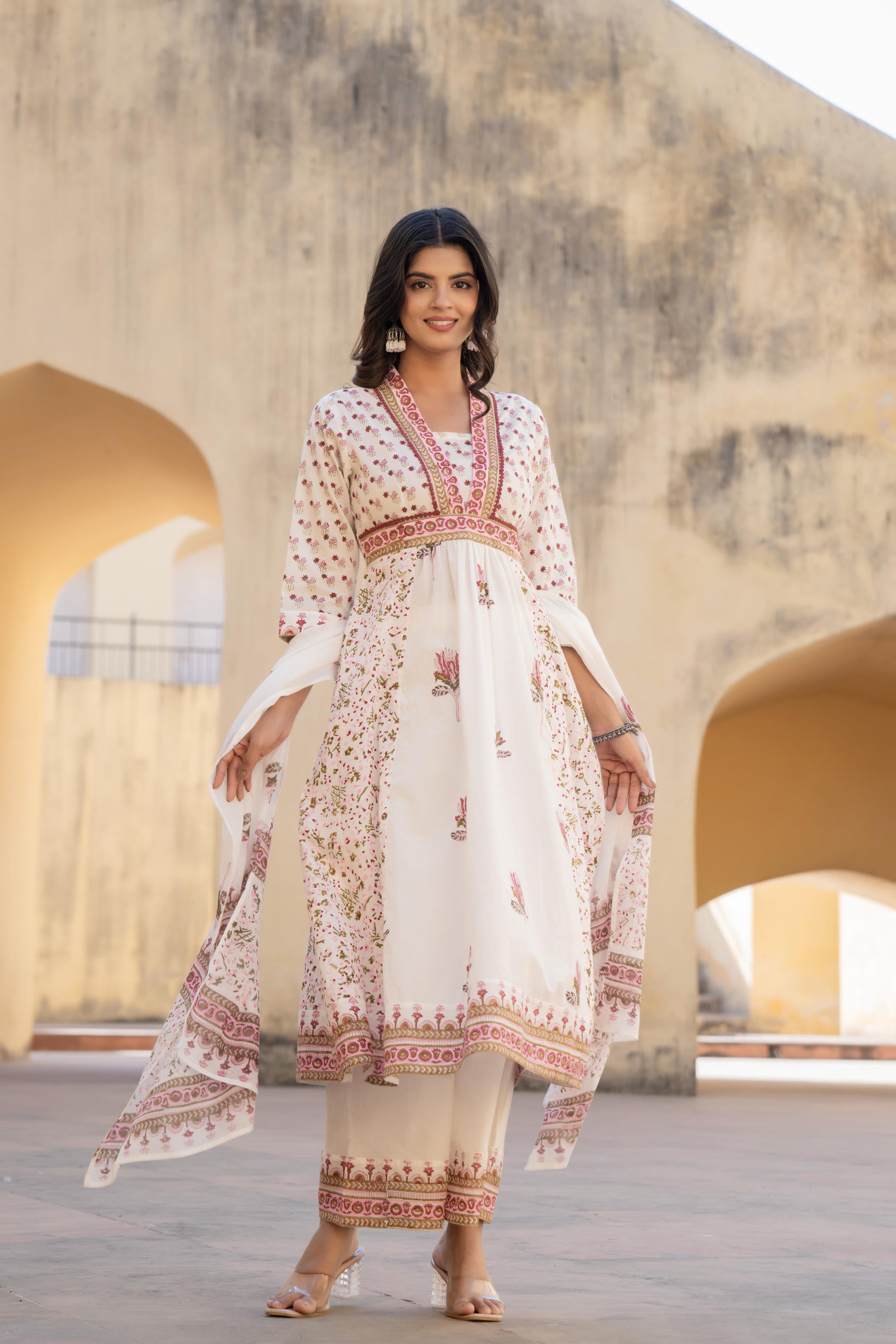 Gulab Baagh Anarkali Cotton Suit Set-P1041WH_PINK