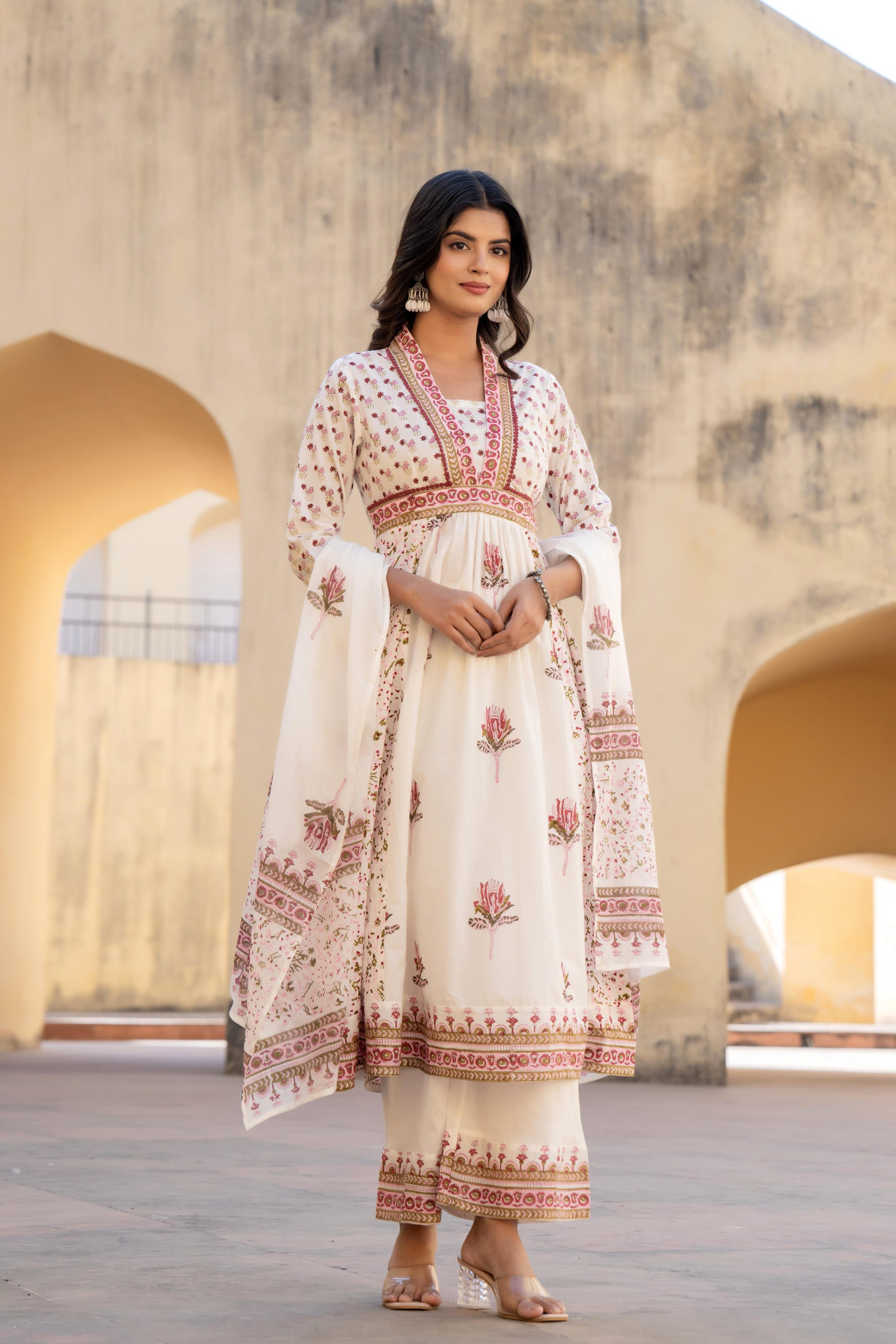 Gulab Baagh Anarkali Cotton Suit Set-P1041WH_PINK