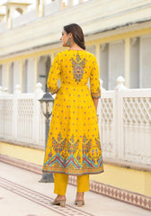 Women Mustard Print Kurta Pant Dupatta-P1048MUSTARD_ON