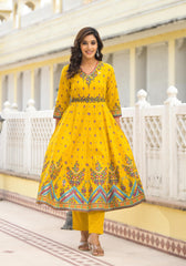 Women Mustard Print Kurta Pant Dupatta-P1048MUSTARD_ON