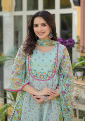 Mint Green Printed Ethnic Set with Dupatta-P1049MINTGREEN