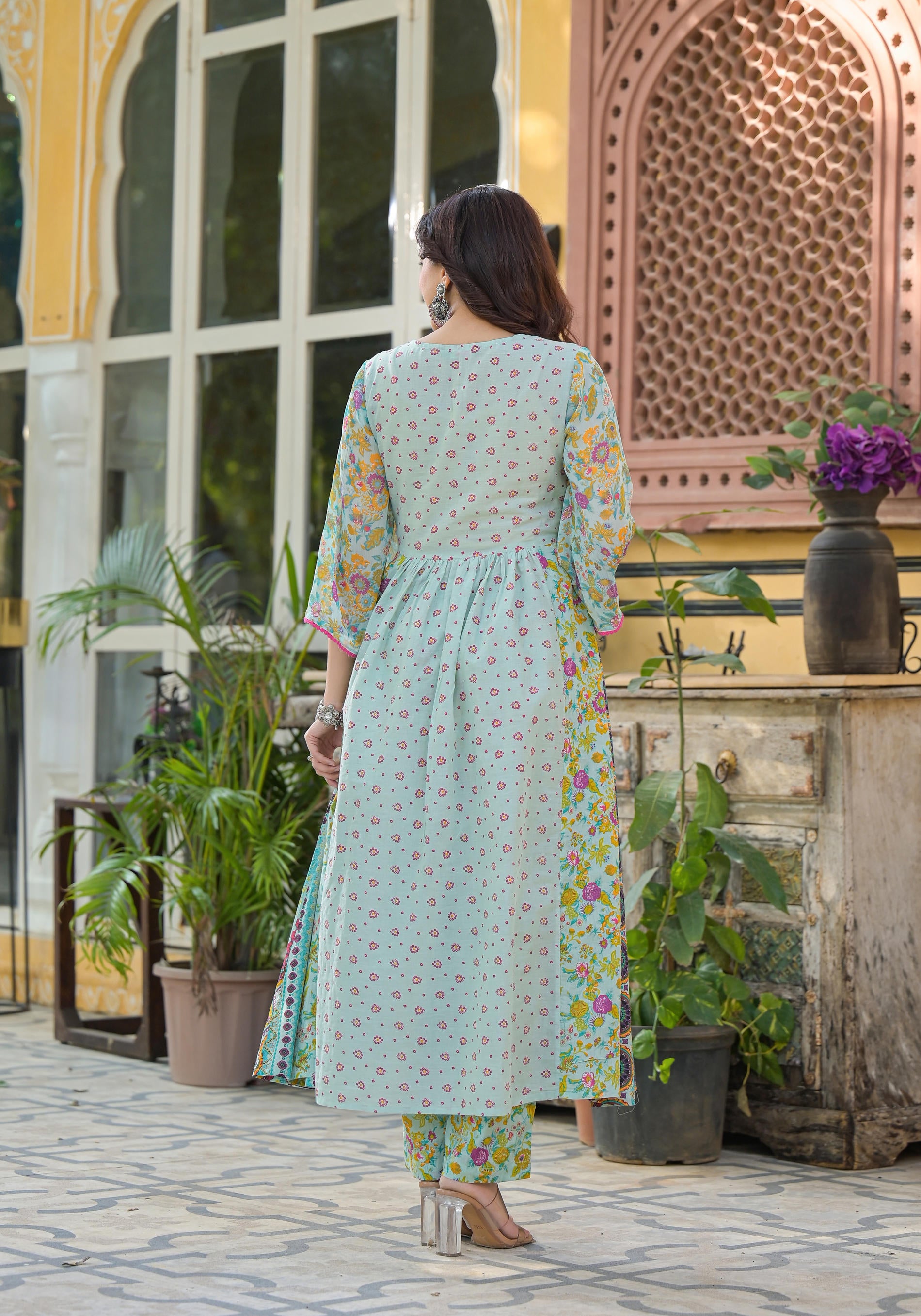 Mint Green Printed Ethnic Set with Dupatta-P1049MINTGREEN