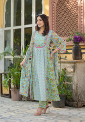 Mint Green Printed Ethnic Set with Dupatta-P1049MINTGREEN