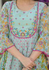 Mint Green Printed Ethnic Set with Dupatta-P1049MINTGREEN