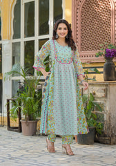 Mint Green Printed Ethnic Set with Dupatta-P1049MINTGREEN