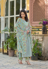 Mint Green Printed Ethnic Set with Dupatta-P1049MINTGREEN