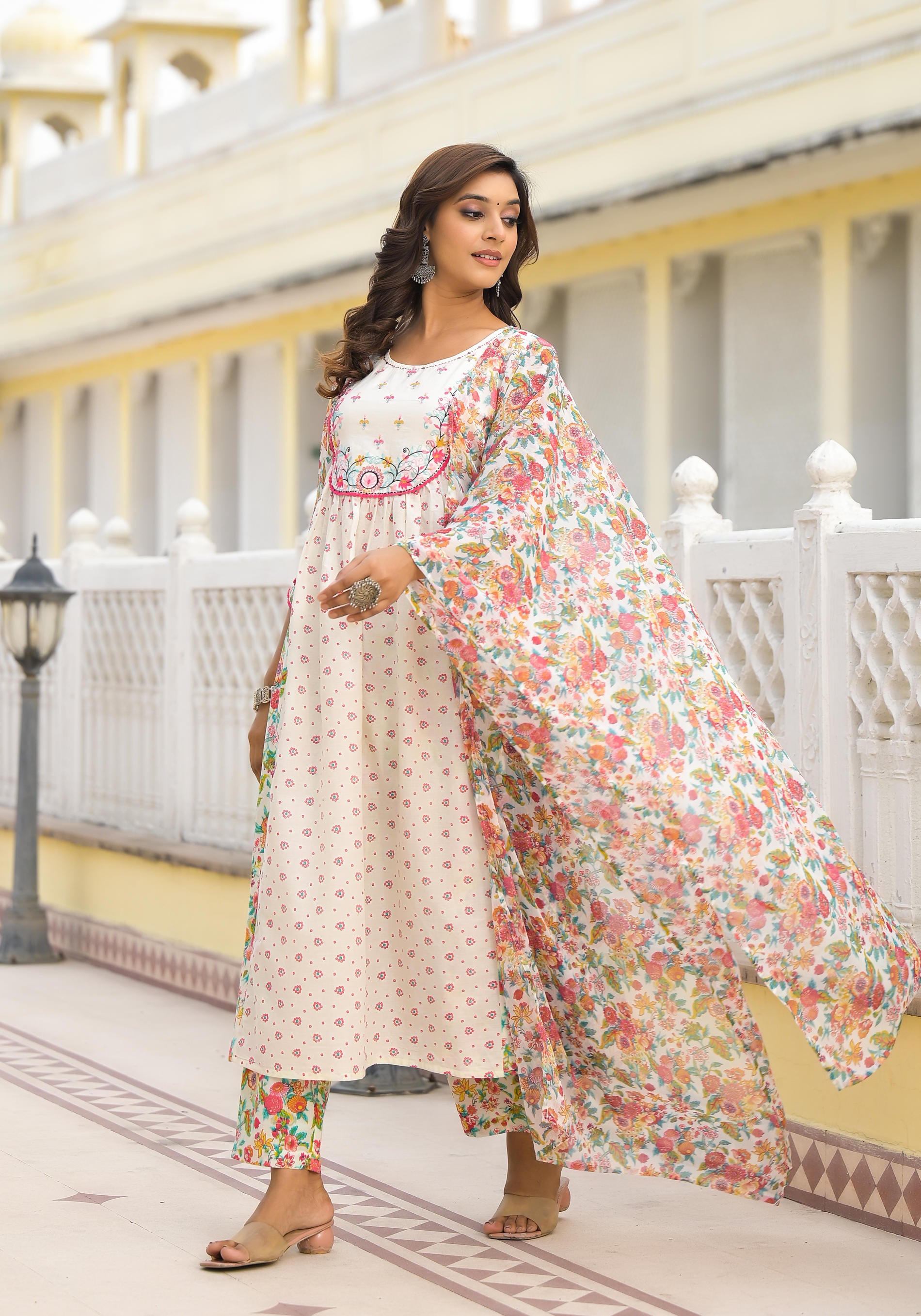 Off-White Printed Ethnic Set with Dupatta-P1049OFFWHITE