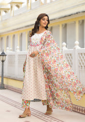 Off-White Printed Ethnic Set with Dupatta-P1049OFFWHITE