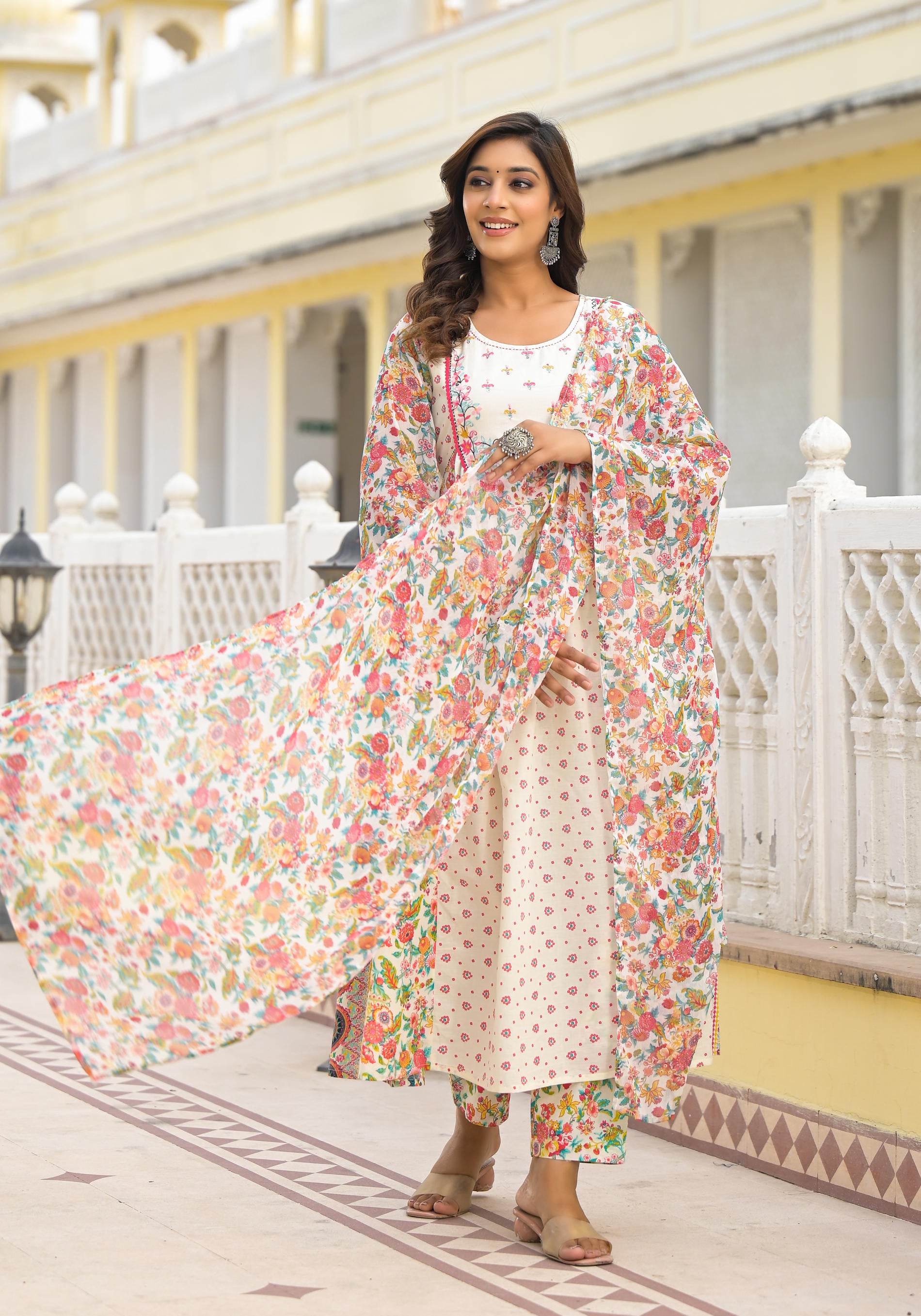Off-White Printed Ethnic Set with Dupatta-P1049OFFWHITE