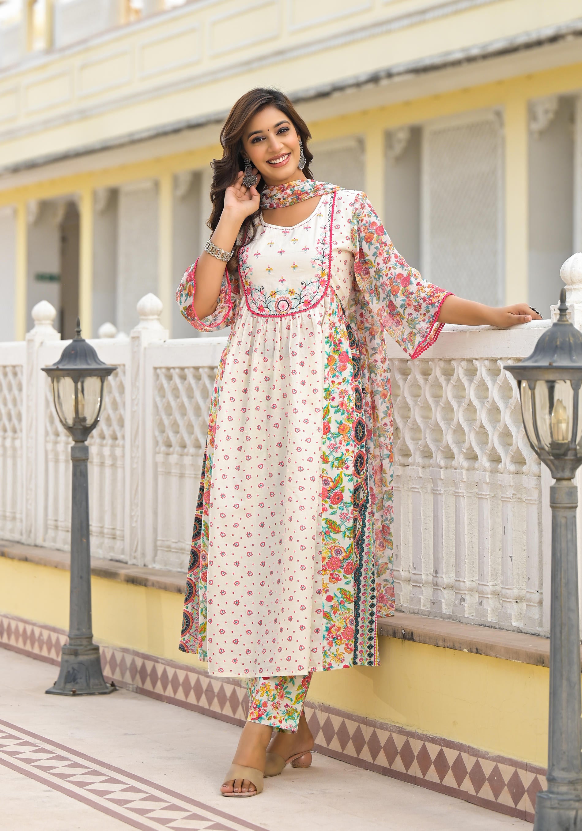 Off-White Printed Ethnic Set with Dupatta-P1049OFFWHITE