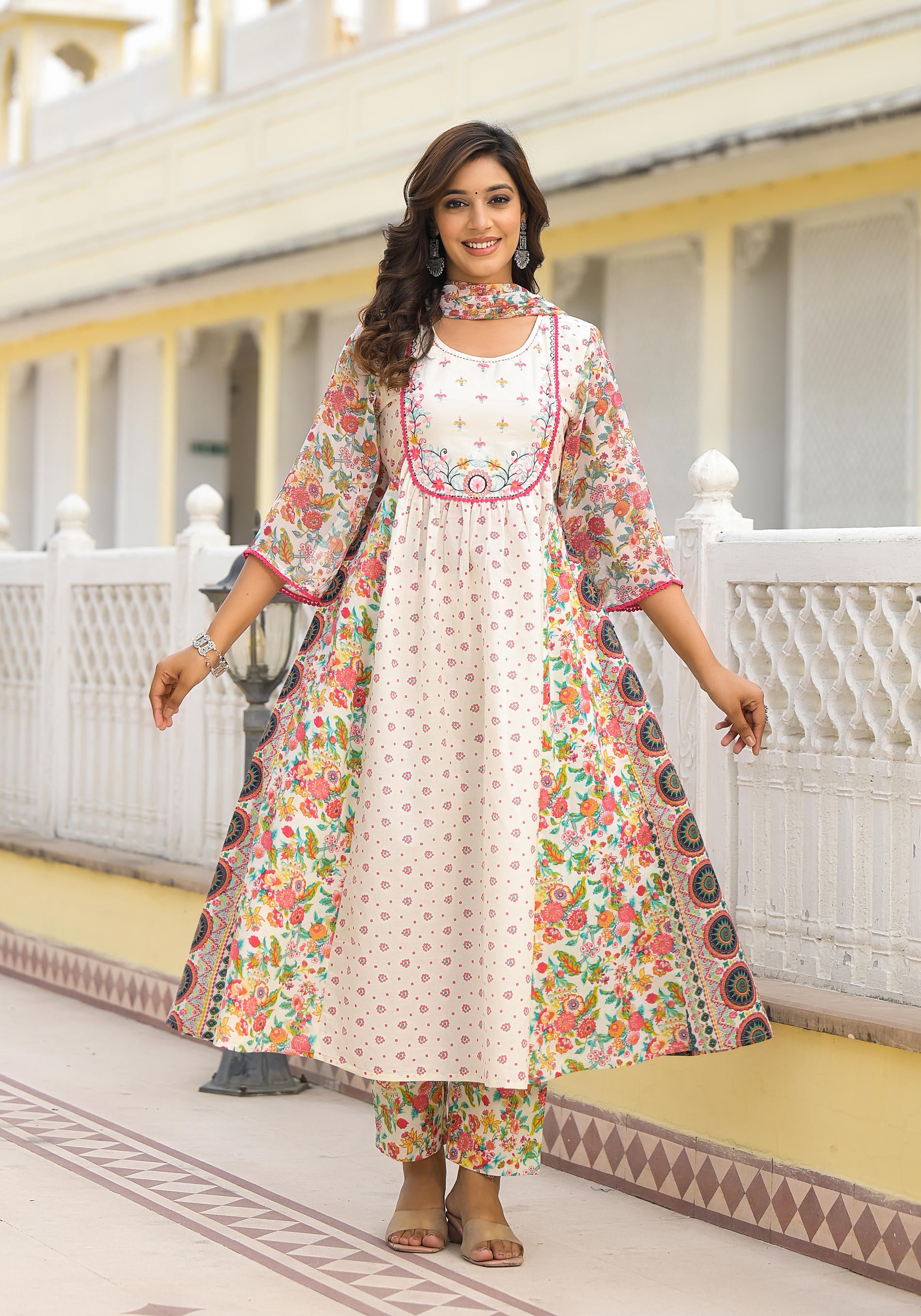 Off-White Printed Ethnic Set with Dupatta-P1049OFFWHITE