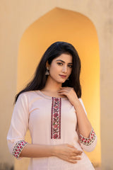 Women Peach Solid & Print Kurta & Pant-P1057PEACH_ON