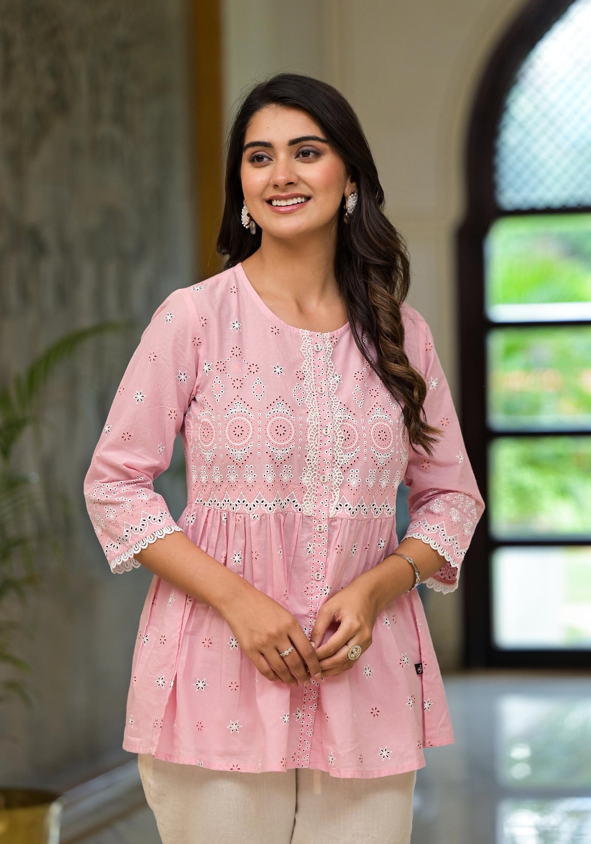 Gulabi Noor Cotton Peplum Tunic-P1063PINK