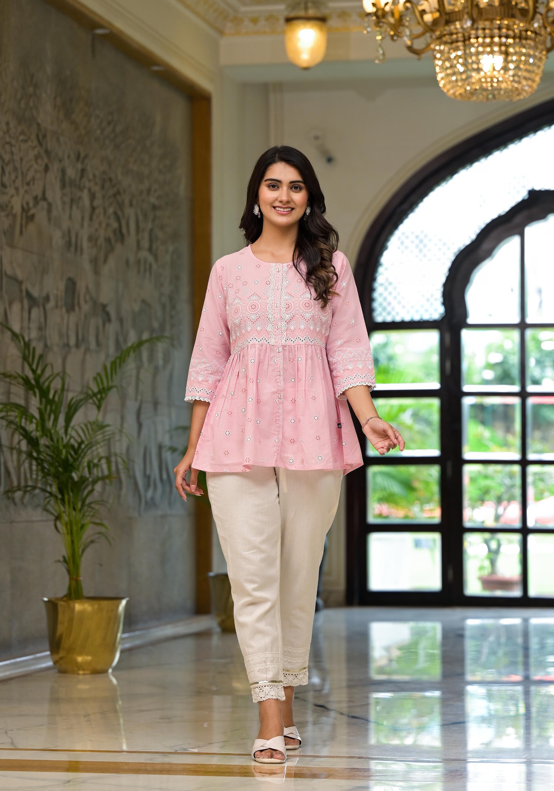 Gulabi Noor Cotton Peplum Tunic-P1063PINK
