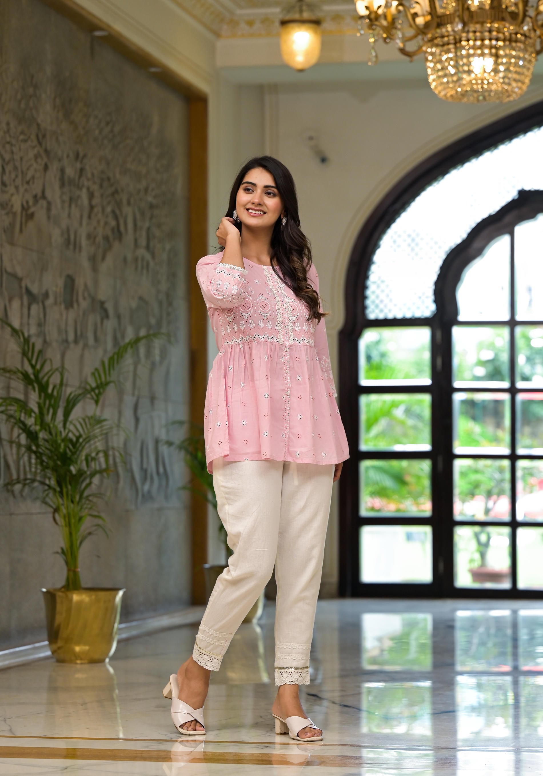 Gulabi Noor Cotton Peplum Tunic-P1063PINK