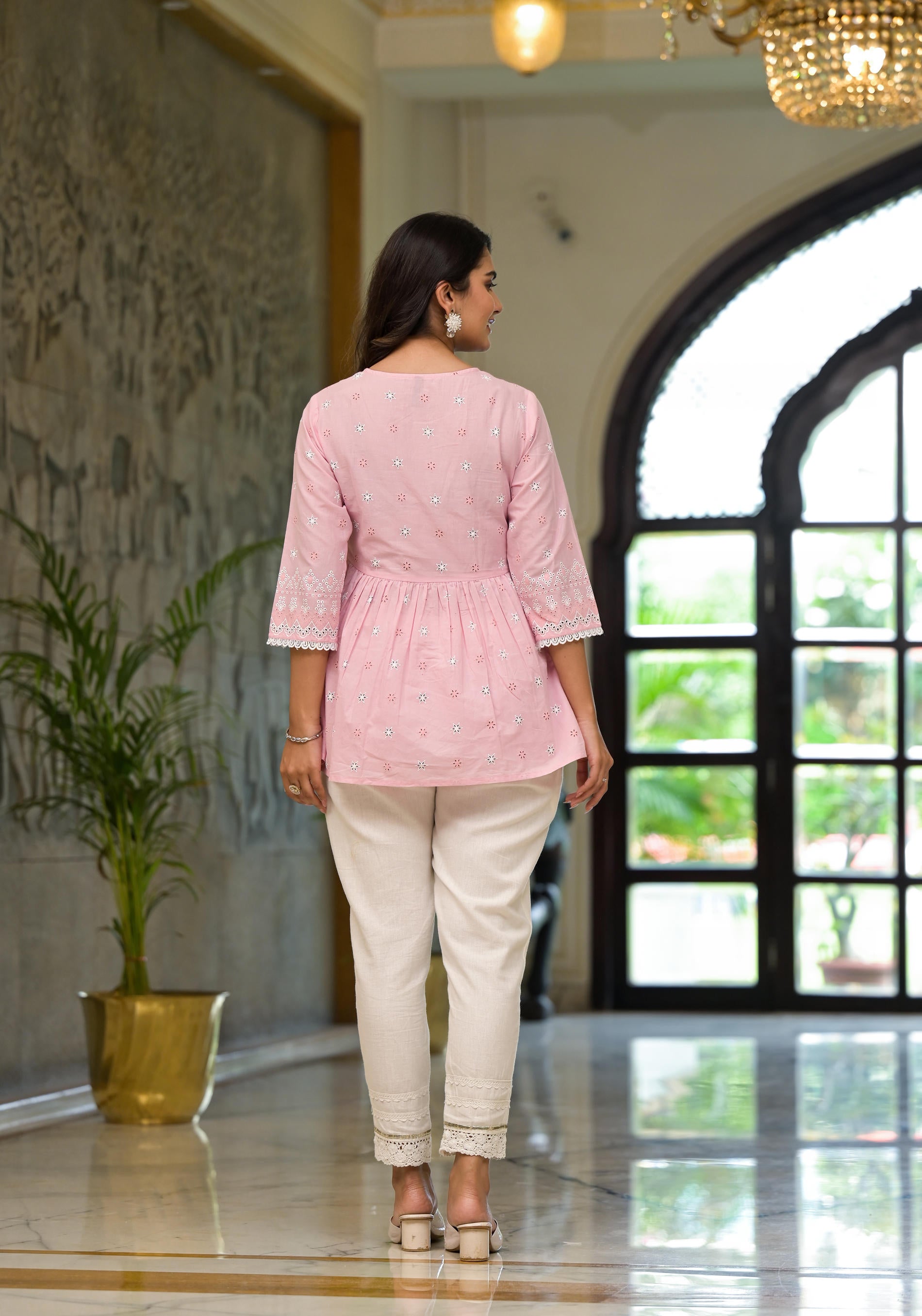 Gulabi Noor Cotton Peplum Tunic-P1063PINK