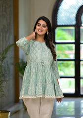 Mint Mist Ikat tunic with Lace Detailing-P1064GREEN