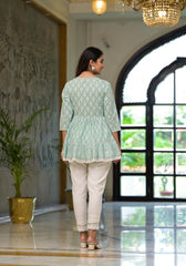 Mint Mist Ikat tunic with Lace Detailing-P1064GREEN