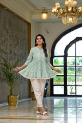 Mint Mist Ikat tunic with Lace Detailing-P1064GREEN