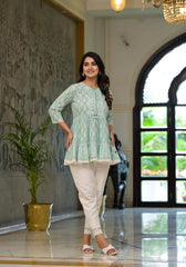 Mint Mist Ikat tunic with Lace Detailing-P1064GREEN