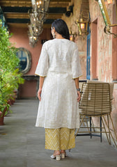 Off White Abstract Printed Cotton Kurta Pant And Dupatta Set With Sequins & Thread Work-P1070OFFWHITE