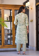 Sage Green Floral Printed Straight Kurta Set-P1076GREEN
