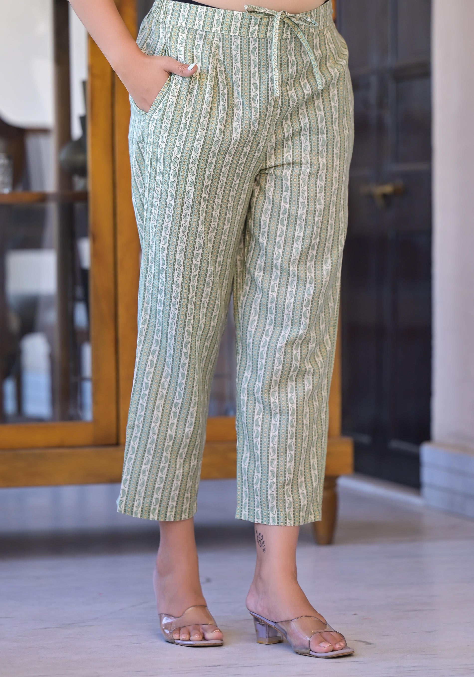 Sage Green Floral Printed Straight Kurta Set-P1076GREEN