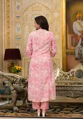 Pink Floral Printed Straight Kurta Set-P1076PINK