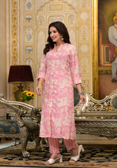 Pink Floral Printed Straight Kurta Set-P1076PINK