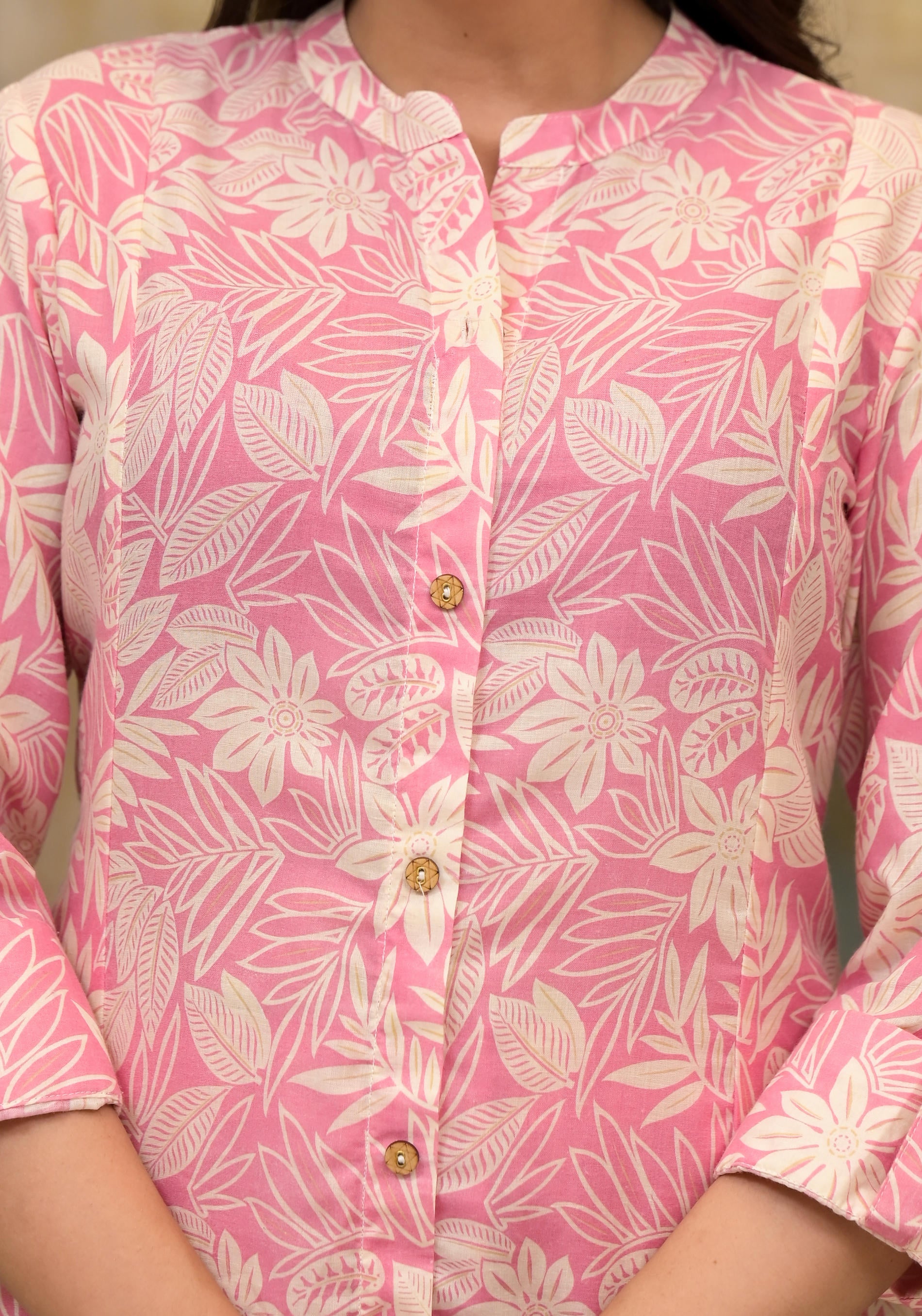 Pink Floral Printed Straight Kurta Set-P1076PINK
