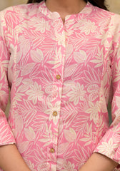 Pink Floral Printed Straight Kurta Set-P1076PINK