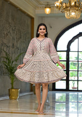 Blush Blockprint Tiered Mini Dress-P1080PINK