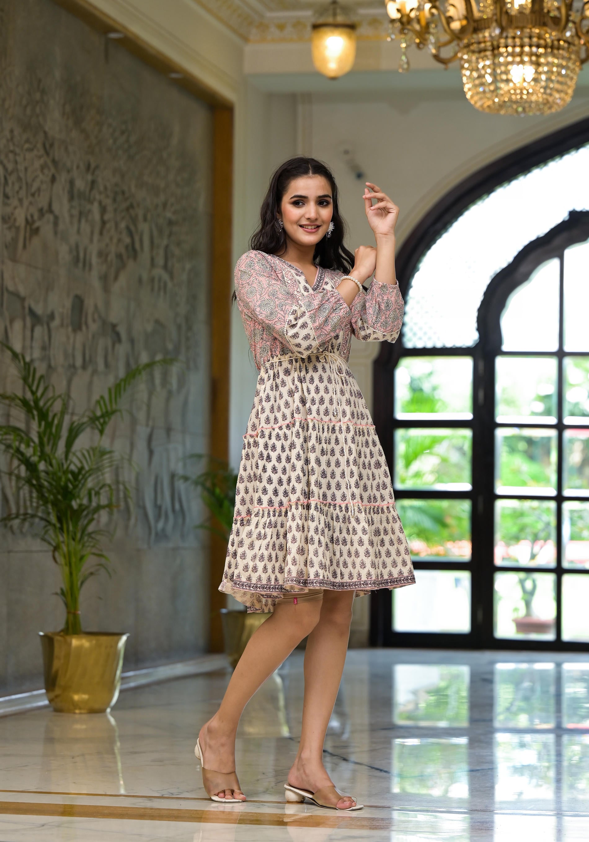 Blush Blockprint Tiered Mini Dress-P1080PINK