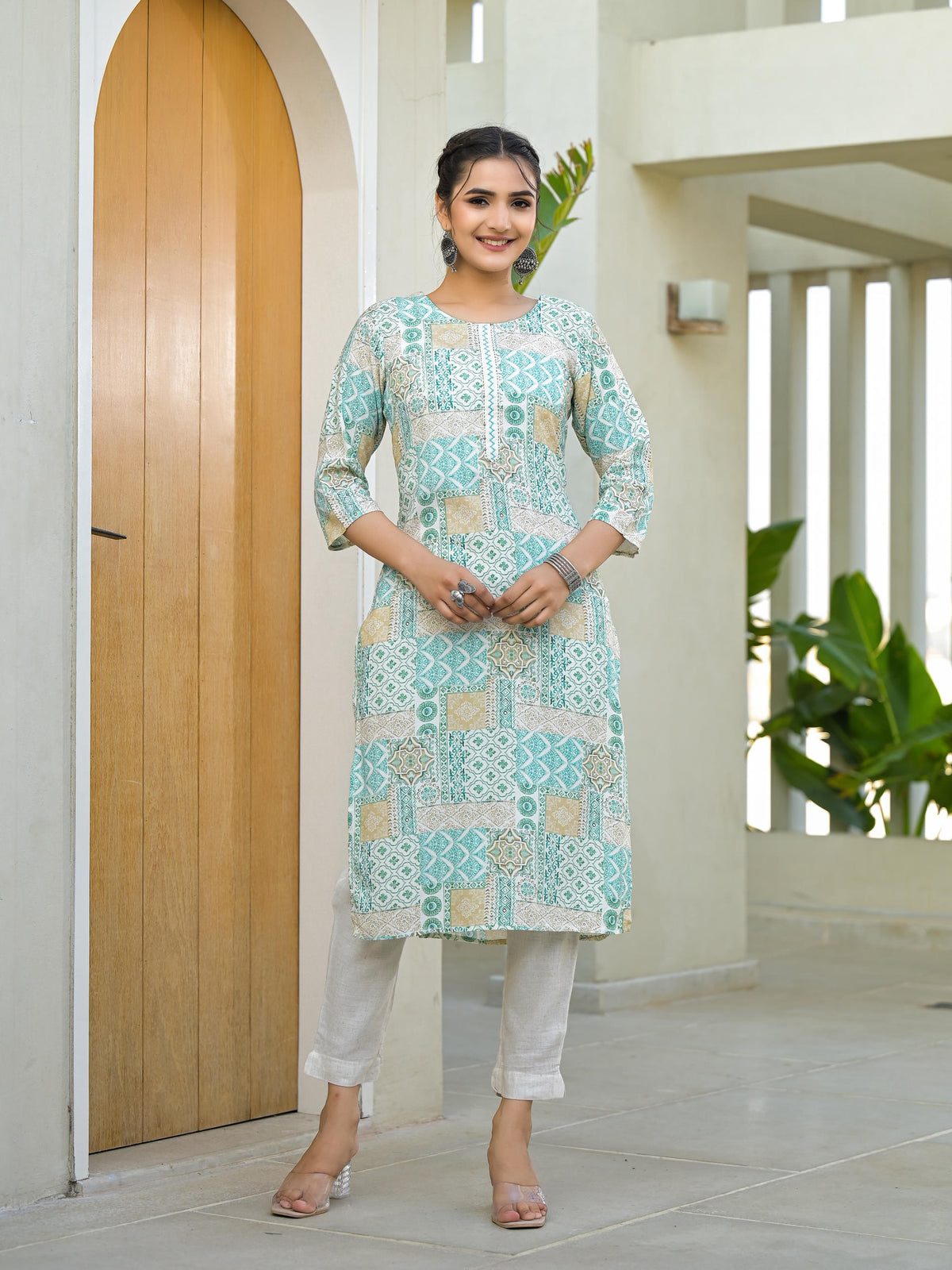 Multi color straight kurta-P1086MINTGREEN