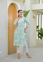 Multi color straight kurta-P1086MINTGREEN