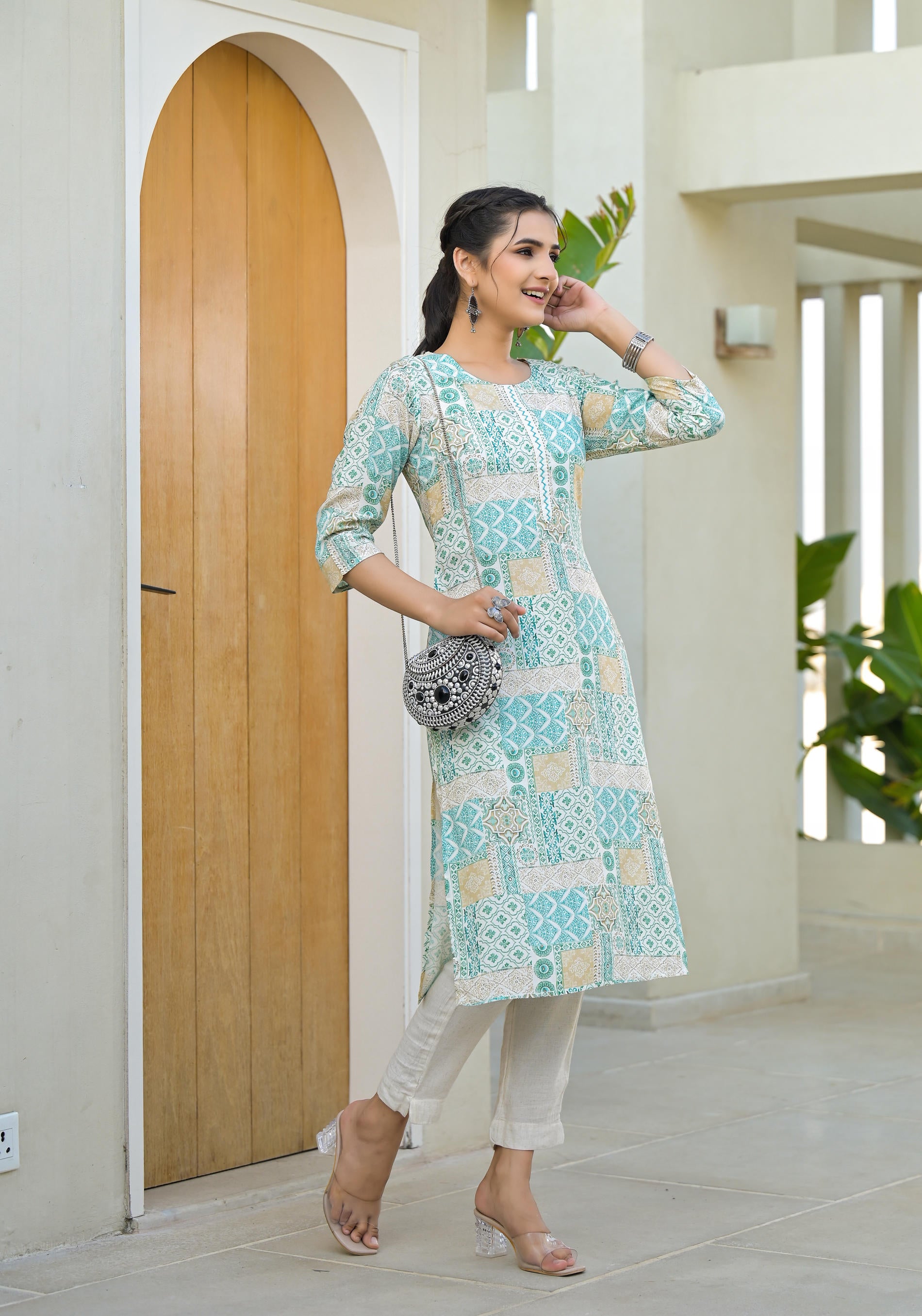 Multi color straight kurta-P1086MINTGREEN