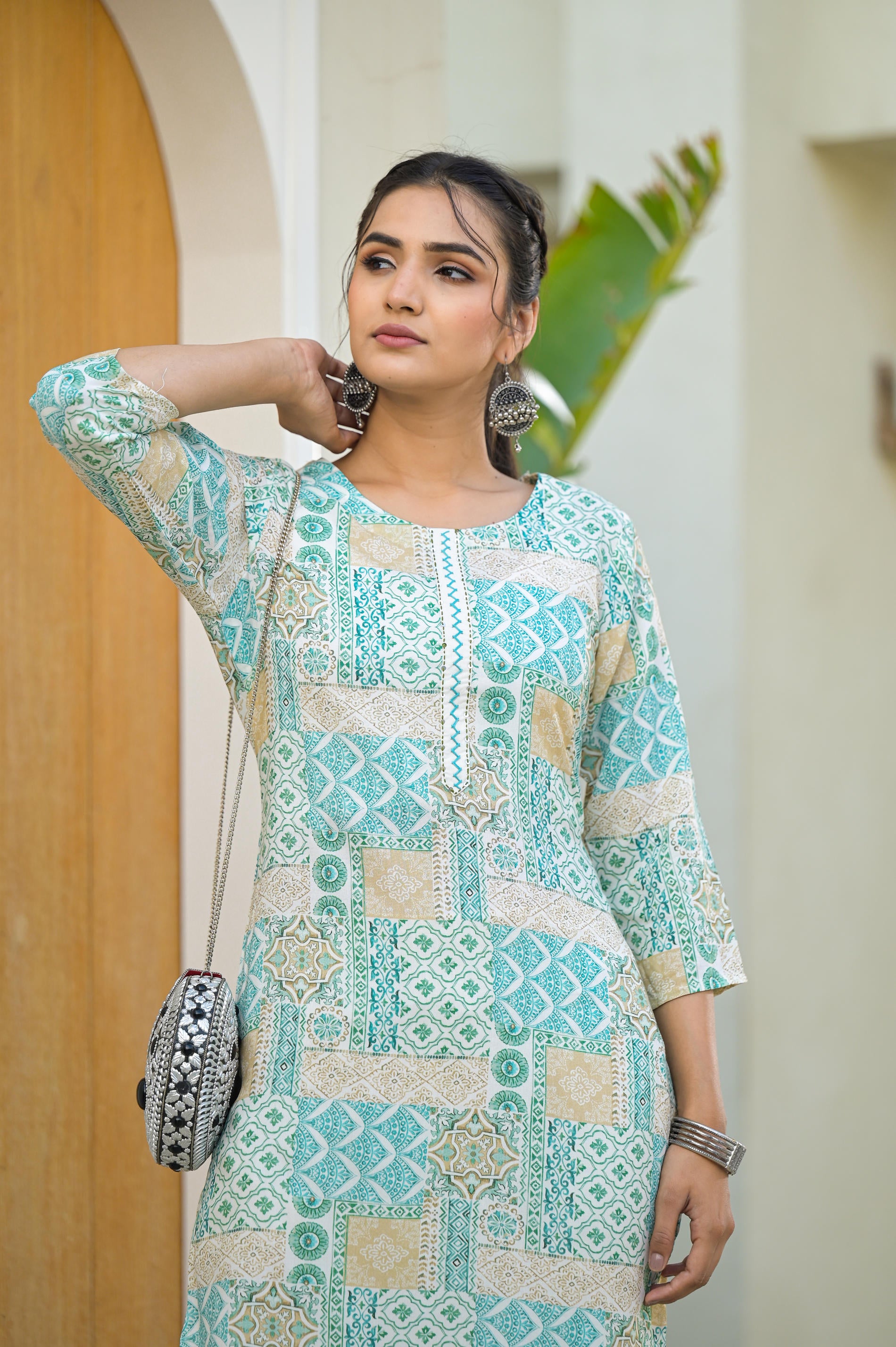 Multi color straight kurta-P1086MINTGREEN