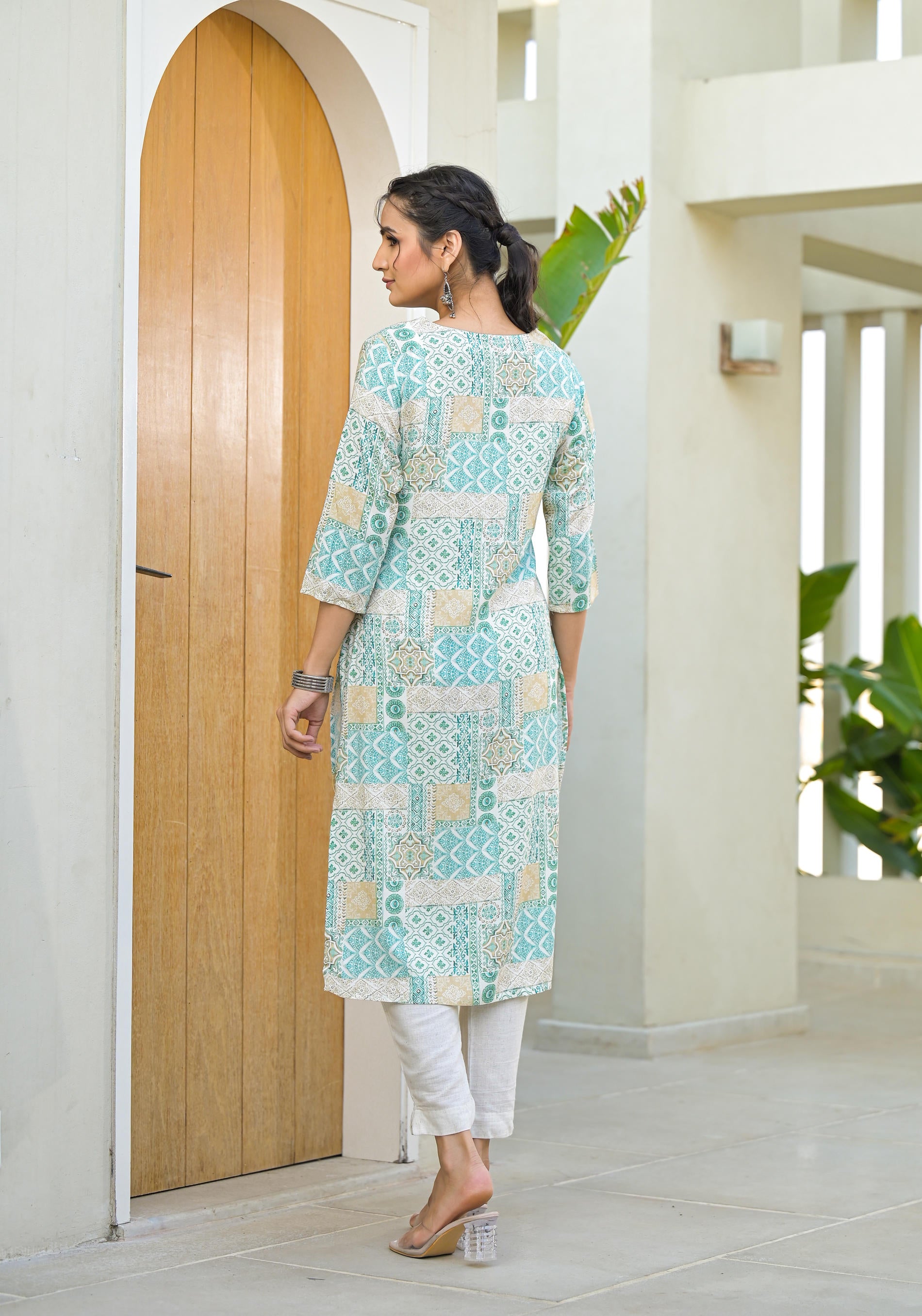 Multi color straight kurta-P1086MINTGREEN