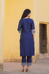 Women Navy Printed Kurta Pant Dupatta-P1089NAVY_ON