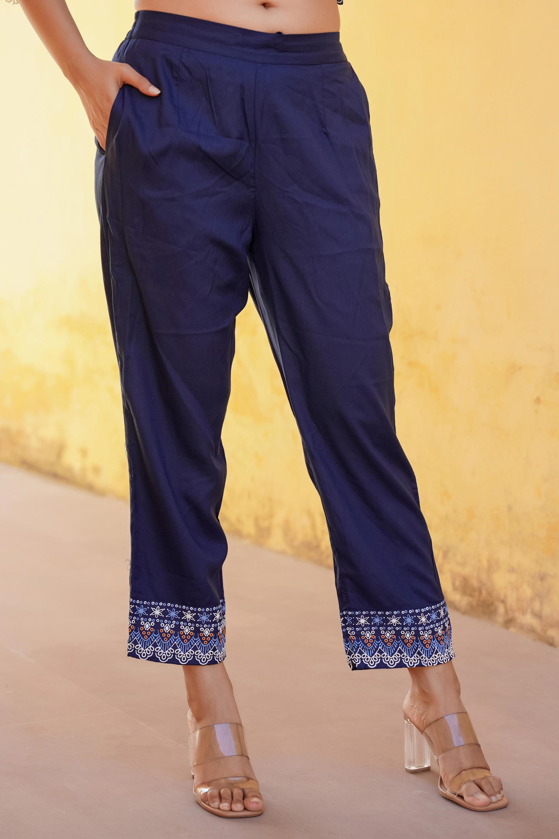 Women Navy Printed  Kurta Pant Dupatta