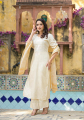 Women White Printed Kurta Pant Dupatta-P1090WHITE_ON