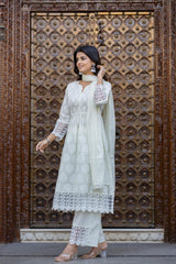 Women White Printed Kurta Pant Dupatta-P1094WHITE_ON