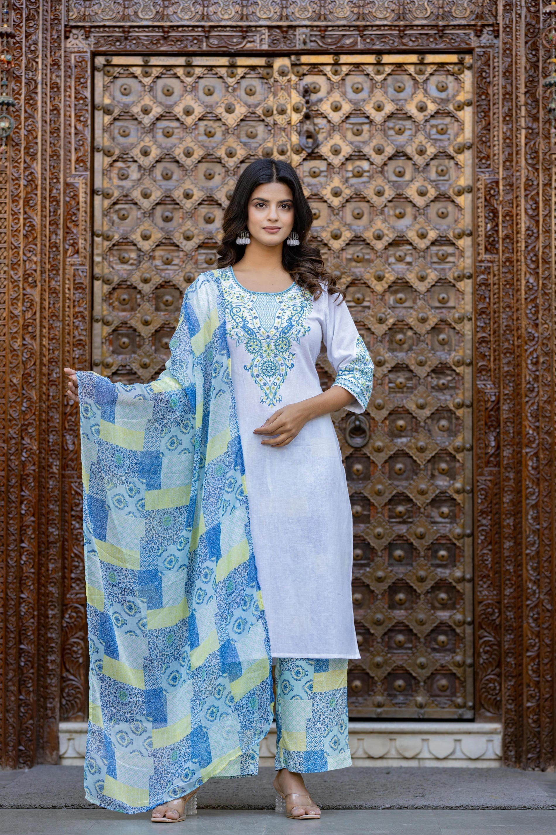 Blue Ethnic Printed Kurta Set with Dupatta | DesiQlo