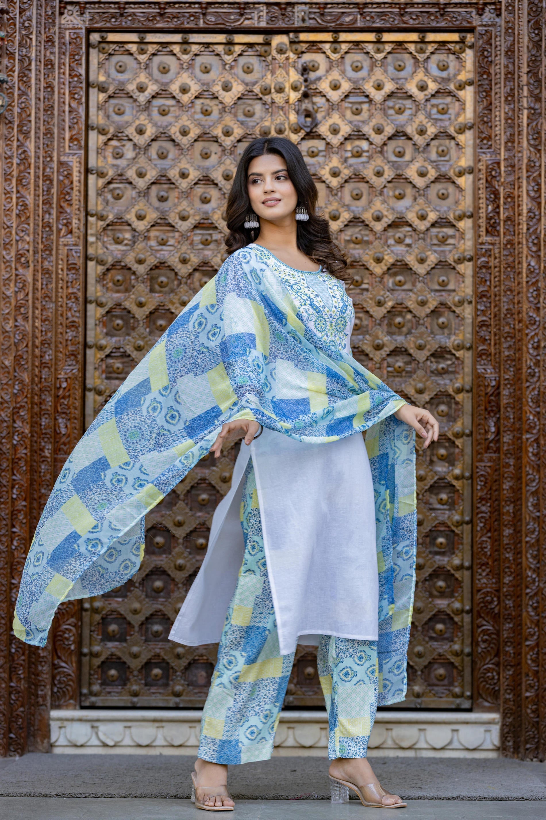 Blue Ethnic Printed Kurta Set with Dupatta | DesiQlo