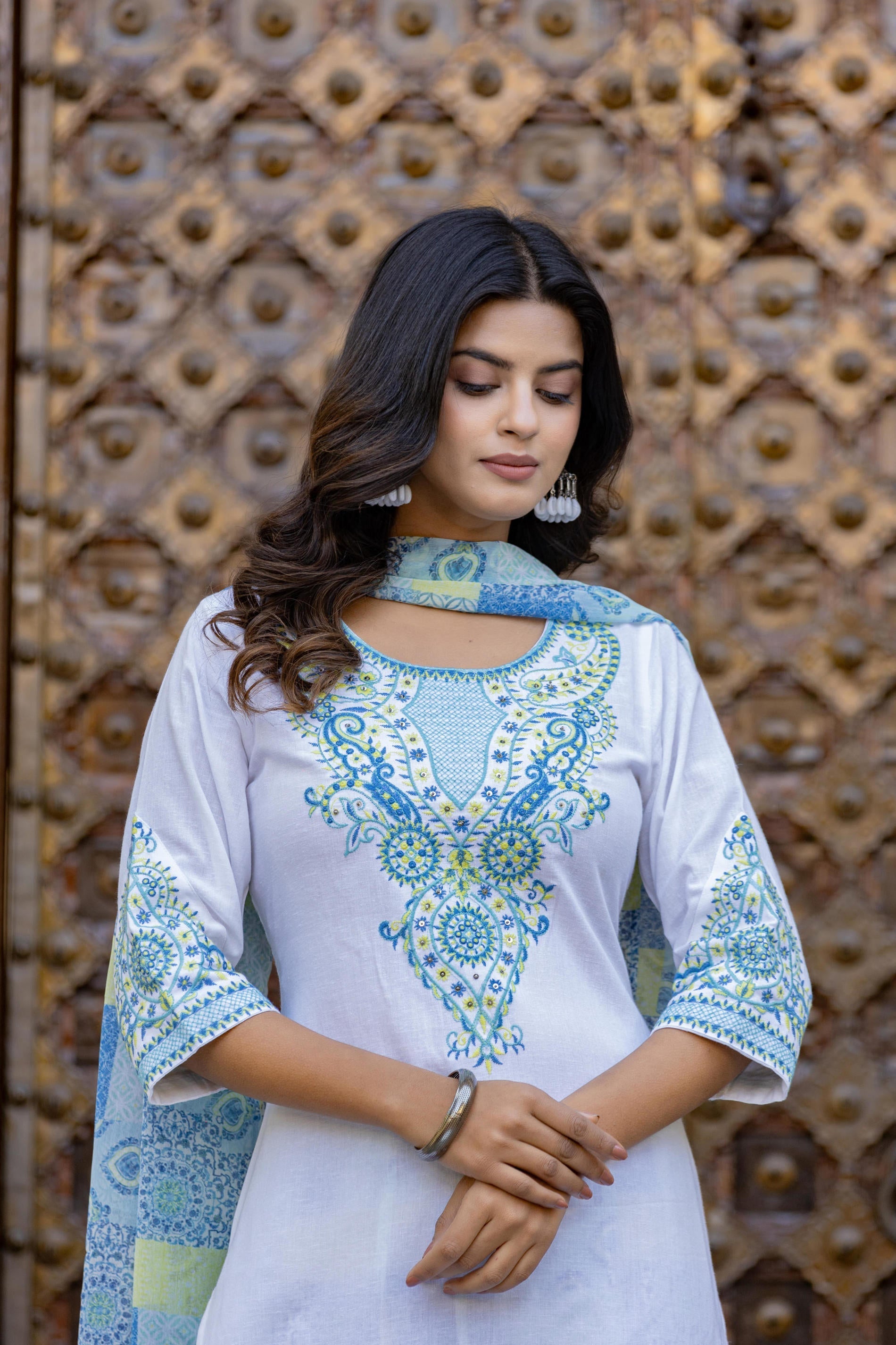 Blue Ethnic Printed Kurta Set with Dupatta | DesiQlo