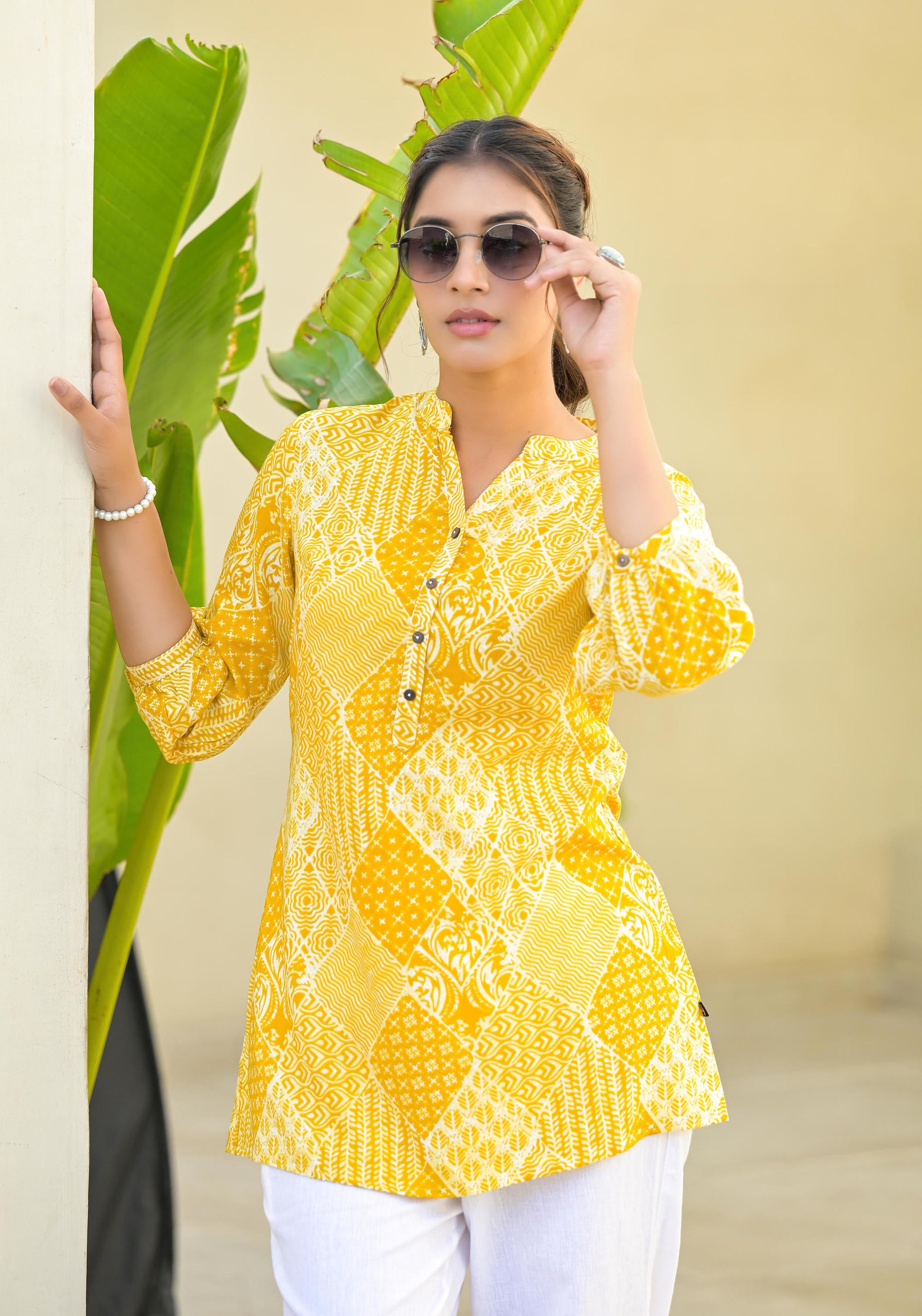 Women Mustard Printed Tunic