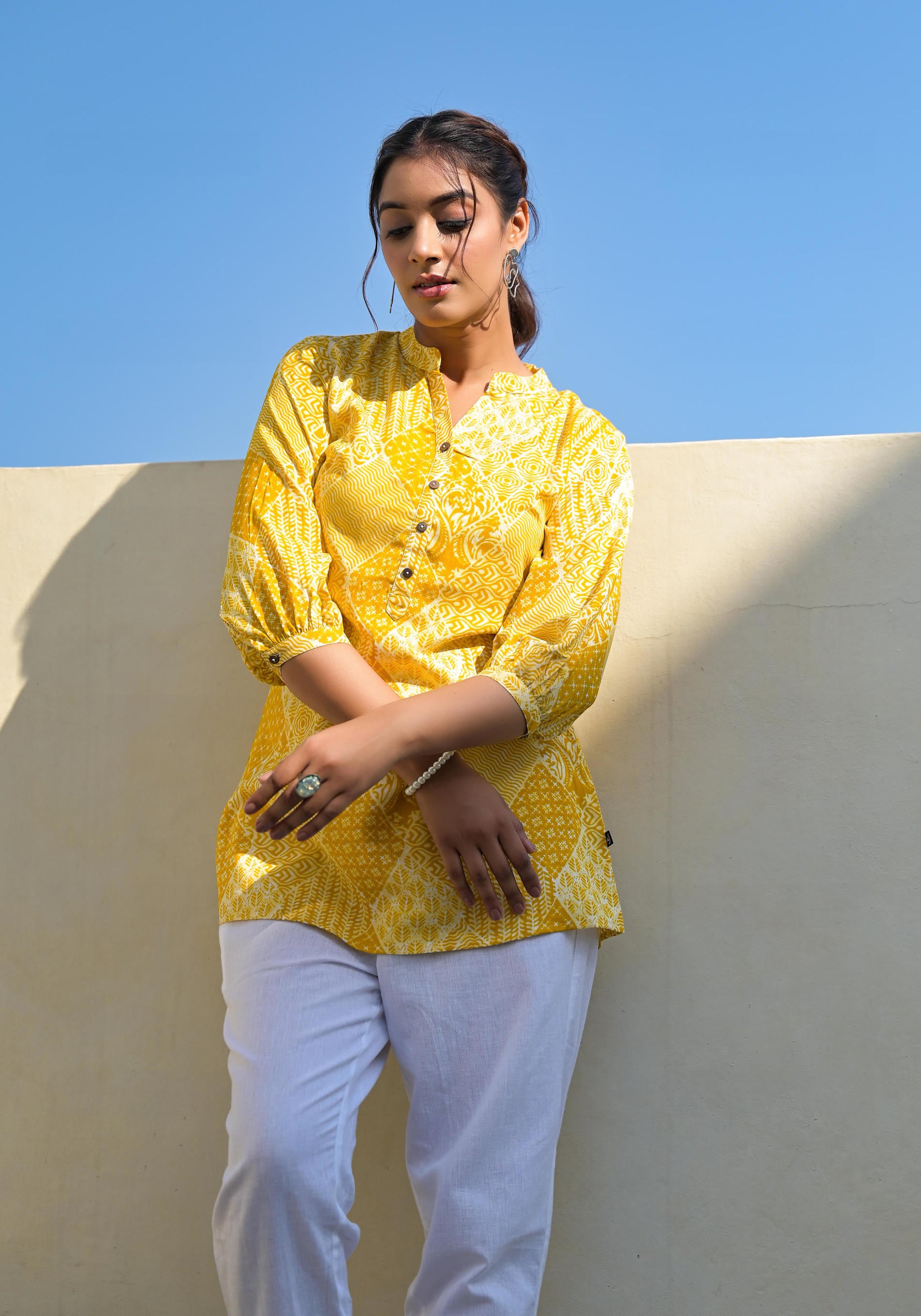 Women Mustard Printed Tunic