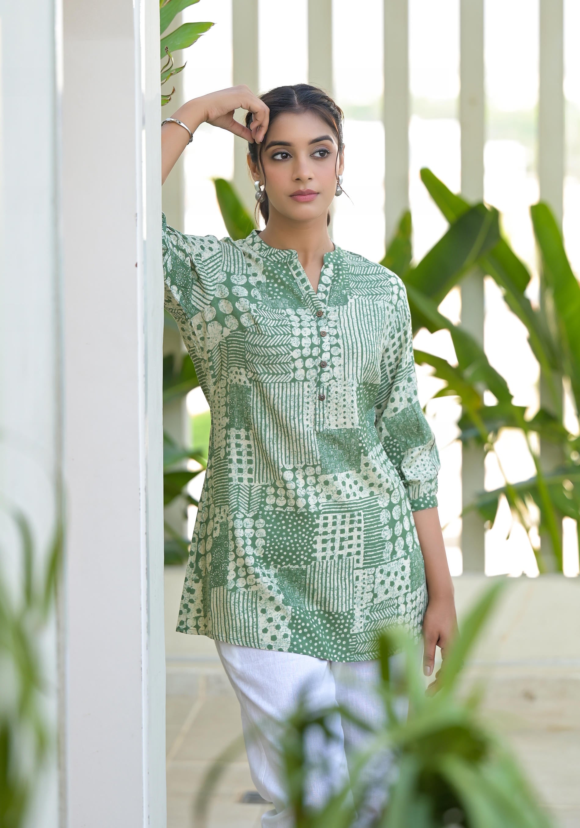 Mint Mosaic Printed Cotton Tunic-P1103GREEN