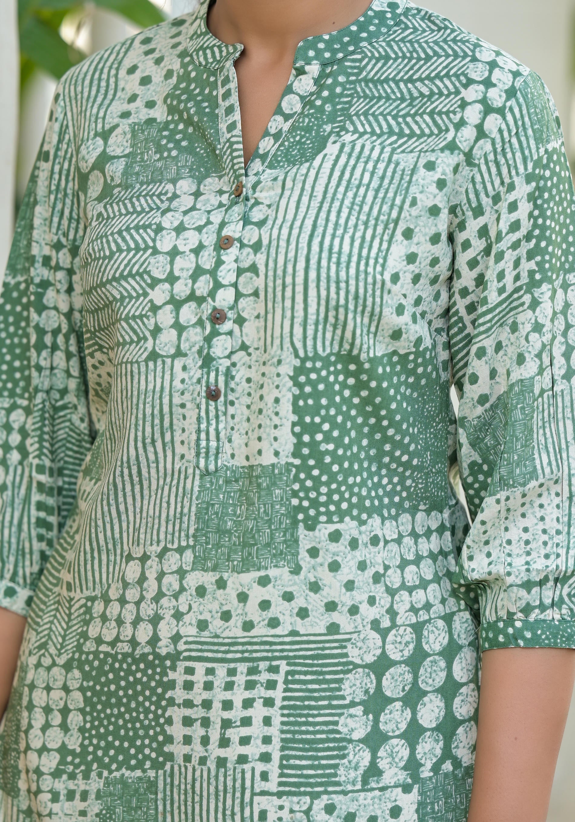 Mint Mosaic Printed Cotton Tunic-P1103GREEN