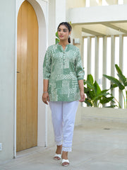 Mint Mosaic Printed Cotton Tunic-P1103GREEN